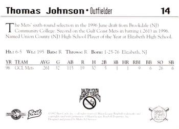 1997 Best Pittsfield Mets #14 Thomas Johnson Back