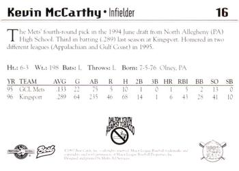 1997 Best Pittsfield Mets #16 Kevin McCarthy Back