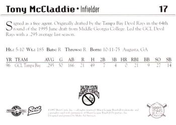 1997 Best Pittsfield Mets #17 Tony McCladdie Back