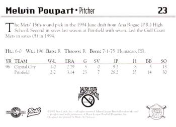 1997 Best Pittsfield Mets #23 Melvin Poupart Back