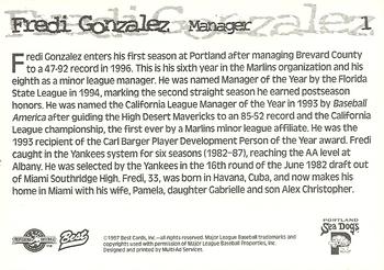 1997 Best Portland Sea Dogs #1 Fredi Gonzalez Back