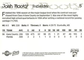 1997 Best Portland Sea Dogs #5 Josh Booty Back