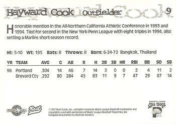 1997 Best Portland Sea Dogs #9 Hayward Cook Back