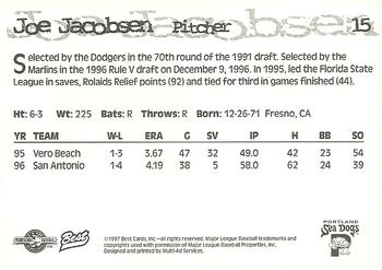 1997 Best Portland Sea Dogs #15 Joe Jacobsen Back