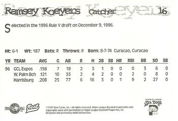 1997 Best Portland Sea Dogs #16 Ramsey Koeyers Back
