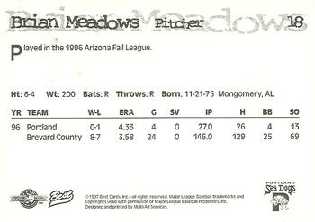 1997 Best Portland Sea Dogs #18 Brian Meadows Back