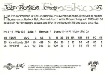 1997 Best Portland Sea Dogs #27 John Roskos Back
