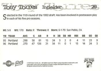 1997 Best Portland Sea Dogs #28 Tony Torres Back