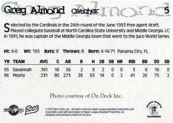 1997 Best Prince William Cannons #5 Greg Almond Back
