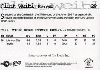 1997 Best Prince William Cannons #28 Clint Weibl Back