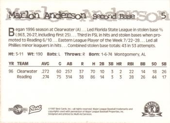 1997 Best Reading Phillies #5 Marlon Anderson Back