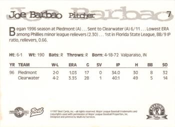 1997 Best Reading Phillies #7 Joe Barbao Back
