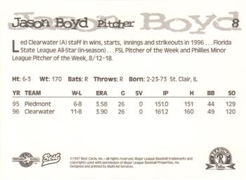 1997 Best Reading Phillies #8 Jason Boyd Back