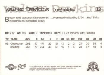 1997 Best Reading Phillies #12 Walter Dawkins Back