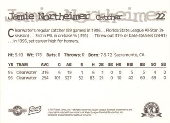 1997 Best Reading Phillies #22 Jamie Northeimer Back