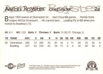 1997 Best Reading Phillies #24 Aaron Royster Back