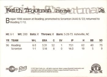 1997 Best Reading Phillies #26 Keith Troutman Back