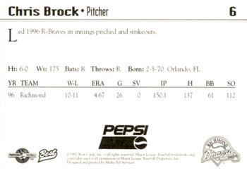 1997 Best Richmond Braves SGA #6 Chris Brock Back