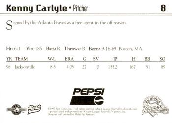 1997 Best Richmond Braves SGA #8 Kenny Carlyle Back