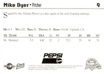1997 Best Richmond Braves SGA #9 Mike Dyer Back
