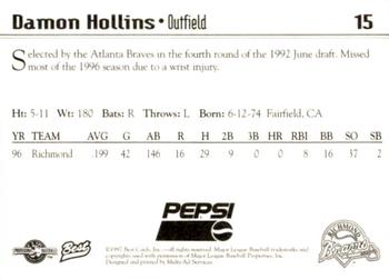 1997 Best Richmond Braves SGA #15 Damon Hollins Back