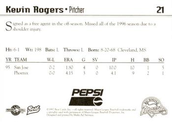 1997 Best Richmond Braves SGA #21 Kevin Rogers Back
