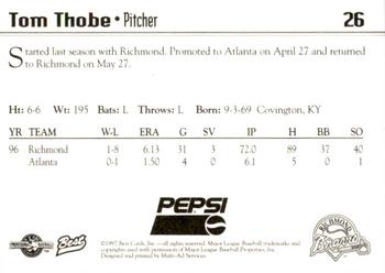 1997 Best Richmond Braves SGA #26 Tom Thobe Back