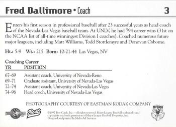 1997 Best Rochester Red Wings #3 Fred Dallimore Back