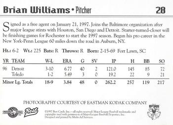 1997 Best Rochester Red Wings #28 Brian Williams Back