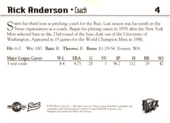1997 Best Salt Lake Buzz #4 Rick Anderson Back