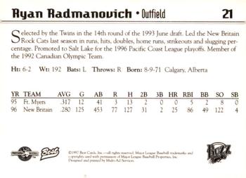 1997 Best Salt Lake Buzz #21 Ryan Radmanovich Back
