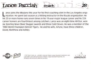 1997 Best San Antonio Missions #28 Lance Parrish Back