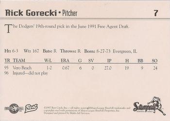 1997 Best San Bernardino Stampede #7 Rick Gorecki Back