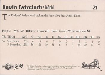 1997 Best San Bernardino Stampede #21 Kevin Faircloth Back