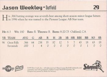 1997 Best San Bernardino Stampede #29 Jason Weekley Back