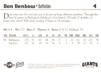 1997 Best San Jose Giants #4 Don Denbow Back
