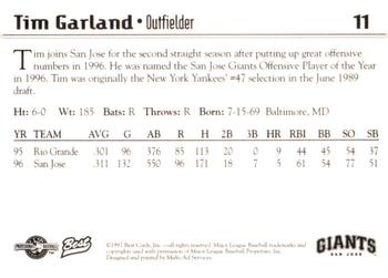 1997 Best San Jose Giants #11 Tim Garland Back