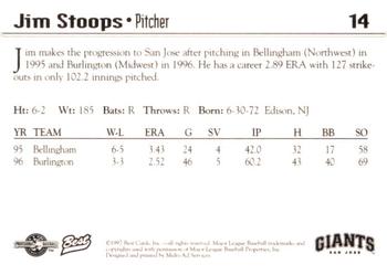 1997 Best San Jose Giants #14 Jim Stoops Back