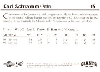 1997 Best San Jose Giants #15 Carl Schramm Back