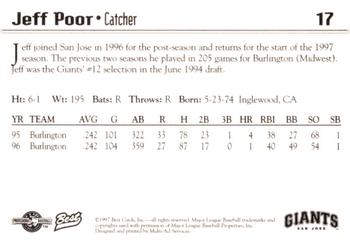 1997 Best San Jose Giants #17 Jeff Poor Back