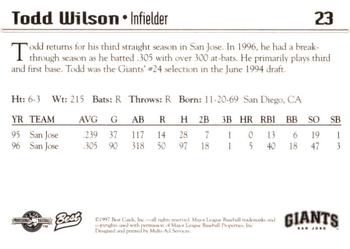 1997 Best San Jose Giants #23 Todd Wilson Back