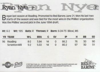 1997 Best Scranton/Wilkes-Barre Red Barons #3 Ryan Nye Back