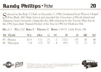 1997 Best Shreveport Captains #20 Randy Phillips Back