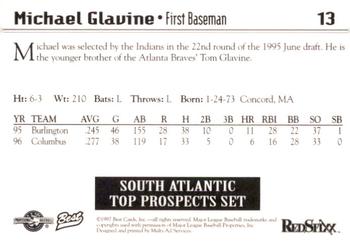 1997 Best South Atlantic League Top Prospects #13 Michael Glavine Back