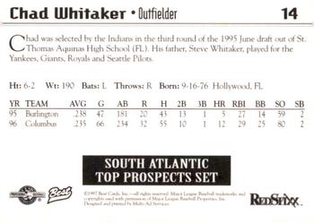 1997 Best South Atlantic League Top Prospects #14 Chad Whitaker Back