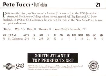 1997 Best South Atlantic League Top Prospects #21 Pete Tucci Back