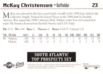 1997 Best South Atlantic League Top Prospects #23 McKay Christensen Back