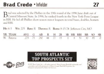1997 Best South Atlantic League Top Prospects #27 Brad Crede Back