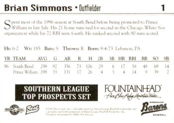 1997 Best Southern League Top Prospects #1 Brian Simmons Back
