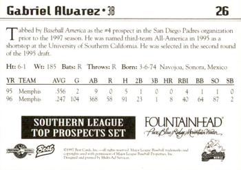 1997 Best Southern League Top Prospects #26 Gabriel Alvarez Back